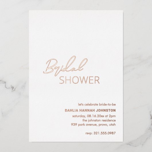 Minimaal modern Vrijgezellenfeest Folie Uitnodiging (Voorkant)