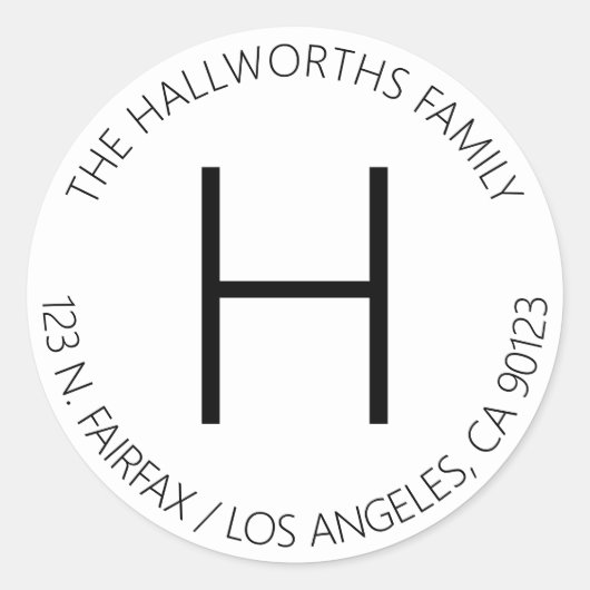 Minimaal modern, wit en zwart retouradres ronde sticker (Voorkant)