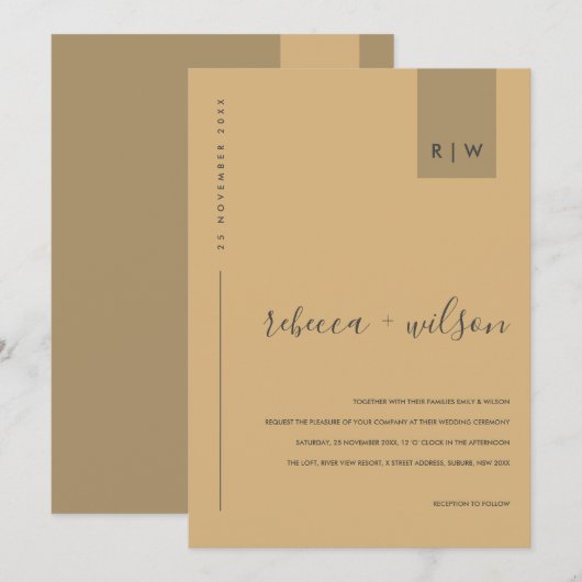 MINIMAAL MODERN YELLOW OCHRE TYPOGRAPHY WEDING KAART (Voorkant / Achterkant)