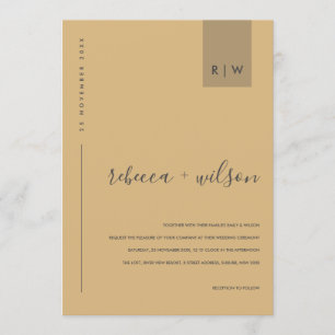 MINIMAAL MODERN YELLOW OCHRE TYPOGRAPHY WEDING KAART