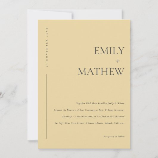 MINIMAAL MODERN YELLOW OCHRE TYPOGRAPHY WEDING KAART (Voorkant)
