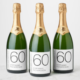 Minimaal Modern Zestig en Fabulous 60ste Verjaarda Sparkling Wijnetiket