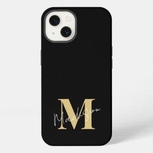 Minimaal Modern Zwart Gouden Initiaal Monogram iPhone 13 Hoesje