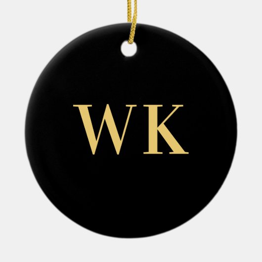 Minimaal modern zwart monogram goud keramisch ornament (Voorkant)