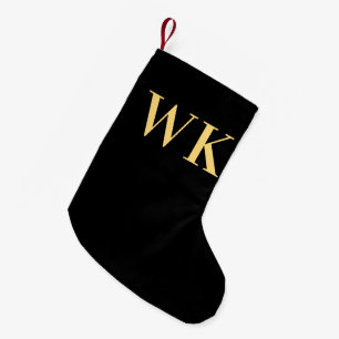 Minimaal modern zwart monogram goud kleine kerstsok