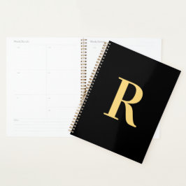 Minimaal modern zwart monogram goud planner