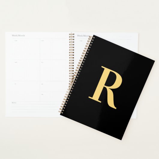 Minimaal modern zwart monogram goud planner (Display)