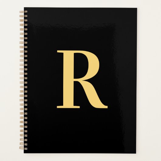 Minimaal modern zwart monogram goud planner (Voorkant)