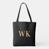Minimaal modern zwart monogram goud tote bag (Achterkant)