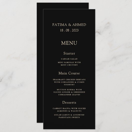 Minimaal Modern Zwart Moslim Tafel Diner Menu (Voorkant / Achterkant)
