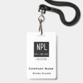 Minimaal, modern zwart-wit bedrijf of naam badge (Voorzijde met lanyard)