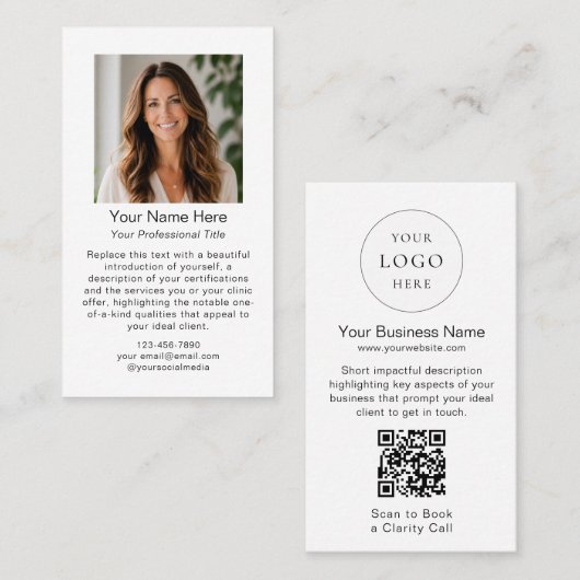 Minimaal Modern Zwart Wit Logo QR Code Foto Visitekaartje (Voorkant / Achterkant)