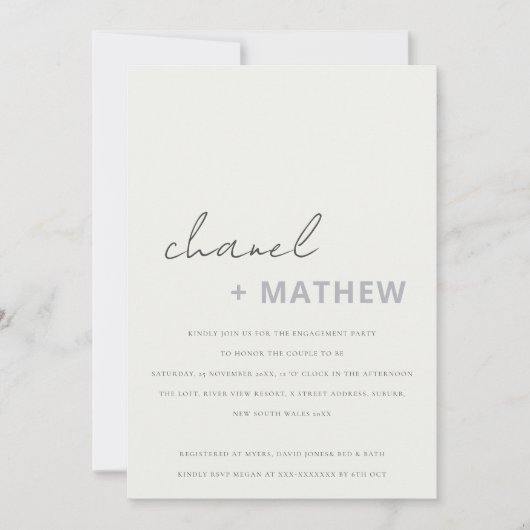 Minimaal modern zwart-witscript Verloving Kaart (Voorkant)