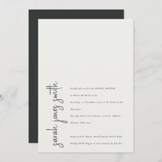 Minimaal modern zwart-witscript Vrijgezellenfeest Kaart (Voorkant / Achterkant)