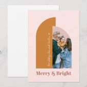 Minimaal Moderne Arch Blush Stof Roze Merry Foto Feestdagenkaart (Voorkant / Achterkant)
