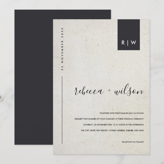 MINIMAAL MODERNE GESPECKEERDE STONE TYPOGRAPHY WED KAART (Voorkant / Achterkant)