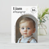 Minimaal moderne kinderen verjaardag foto uitnodig kaart (Staand voorkant)