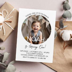 Minimaal moderne kinderen verjaardag foto uitnodig kaart