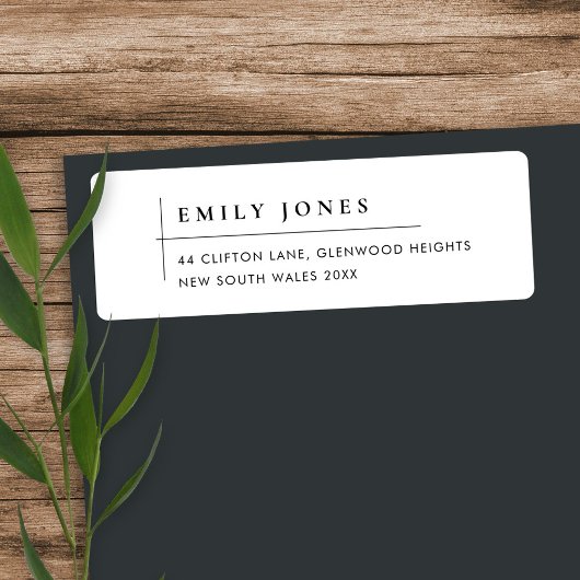 MINIMAAL MODERNE ZWARTE EN WITTE TYPOGRAFIE ADRES ETIKET