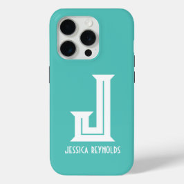 Minimaal monogram Aqua iPhone 15 Pro Case