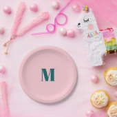Minimaal monogram beginletter groen roze papieren bordje (Feest)