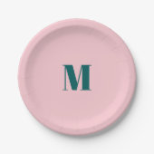 Minimaal monogram beginletter groen roze papieren bordje (Voorkant)