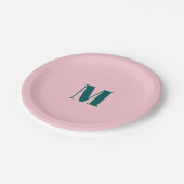 Minimaal monogram beginletter groen roze papieren bordje (Gekanteld)