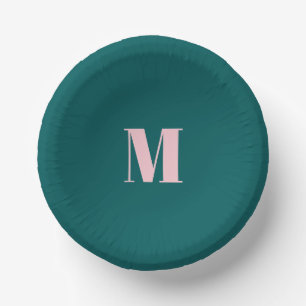 Minimaal monogram beginletter groen roze papieren kommen
