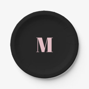 Minimaal monogram beginletter zwart roze papieren bordje