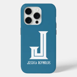 Minimaal monogram Blauwgroen iPhone 15 Pro Case