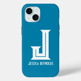 Minimaal monogram Blauwgroen iPhone 15 Case