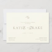 Minimaal Monogram Crème Ivoor Script Bruiloft Kaart (Voorkant)