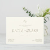 Minimaal Monogram Crème Ivoor Script Bruiloft Kaart (Staand voorkant)