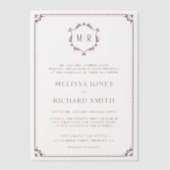 Minimaal Monogram Crest Frame Burgundy Bruiloft Vellum Uitnodigingen (Voorkant)