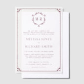 Minimaal Monogram Crest Frame Burgundy Bruiloft Vellum Uitnodigingen (Offset)