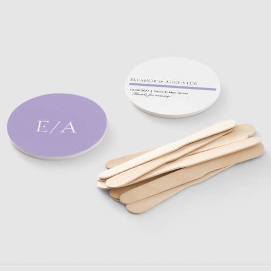 Minimaal Monogram digitaal lavender Paars bruiloft Handwaaier (Niet-gemonteerd)