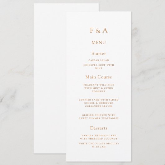 Minimaal Monogram Eenvoudig Gouden Script Trouwtaf Menu (Voorkant / Achterkant)