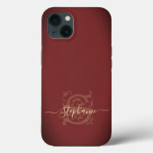 Minimaal monogram Elegant Floral Red & Gold S Name Case-Mate iPhone Case (Achterkant)