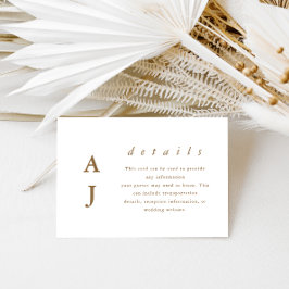 Minimaal Monogram Goudbruin Trouwdetail Informatiekaartje
