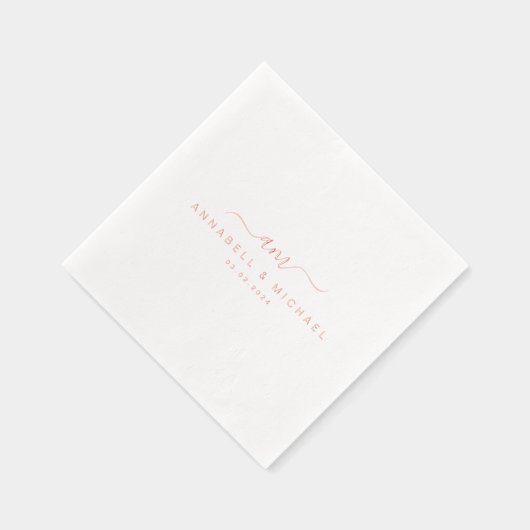 Minimaal, Monogram, Handschriftdoopvont, Huwelijk Folie Servetten (Rechts)