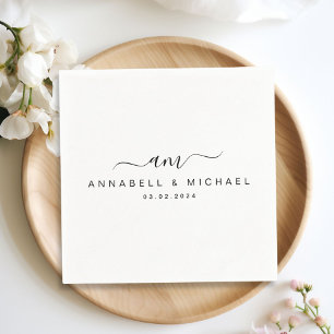 Minimaal, Monogram, Handschriftdoopvont, Huwelijk Servet