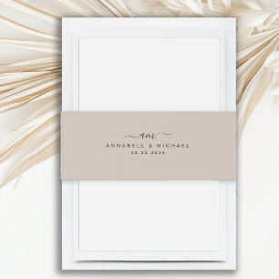 Minimaal, Monogram, Handschriftdoopvont, Huwelijk Uitnodigingen Wikkel