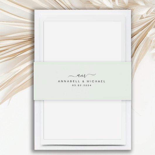 Minimaal, Monogram, Handschriftdoopvont, Huwelijk Uitnodigingen Wikkel