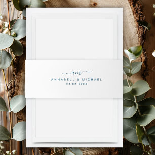Minimaal, Monogram, Handschriftdoopvont, Huwelijk Uitnodigingen Wikkel
