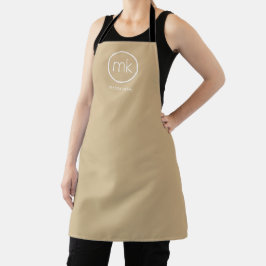 Minimaal Monogram Initiaal Neutraal Beige & Wit Schort