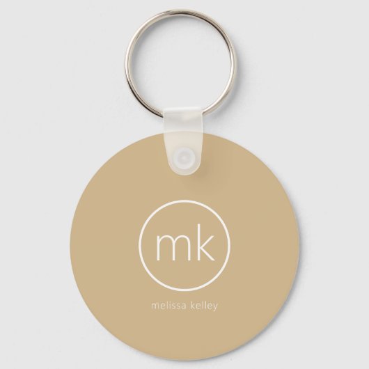 Minimaal Monogram Initiaal Neutraal Beige & Wit Sleutelhanger (Achterkant)