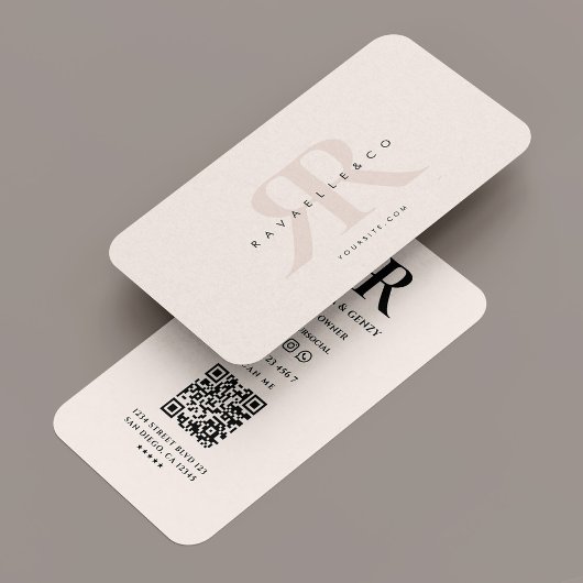 Minimaal Monogram Logo R Modern Pastel Roze Visitekaartje