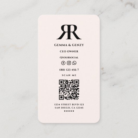 Minimaal Monogram Logo R Modern Pastel Roze Visitekaartje (Achterkant)