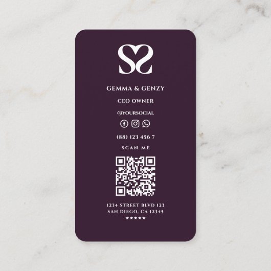 Minimaal Monogram Logo S Paarse Roze Beauty Visitekaartje (Achterkant)