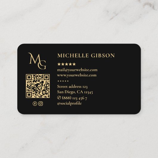 Minimaal Monogram MG Professional Elegant Zwart Visitekaartje (Achterkant)